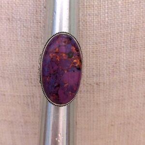 New Mohave Turquoise Sterling Silver ring. Purple, gold Size 6 Bali Genuine Gem